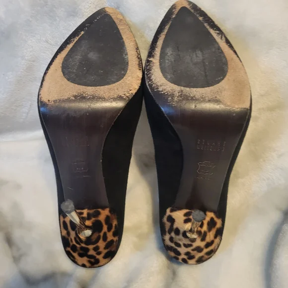 Stuart Weitzman Black Suede Heels with Calf Hair Leopard Detail - Picture 8 of 16